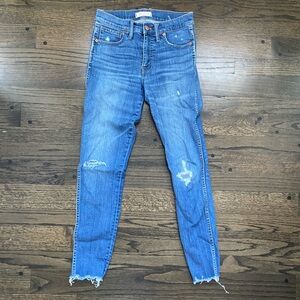 Madewell 9” High Rise Blue Ankle Cropped Distressed Jeans 27